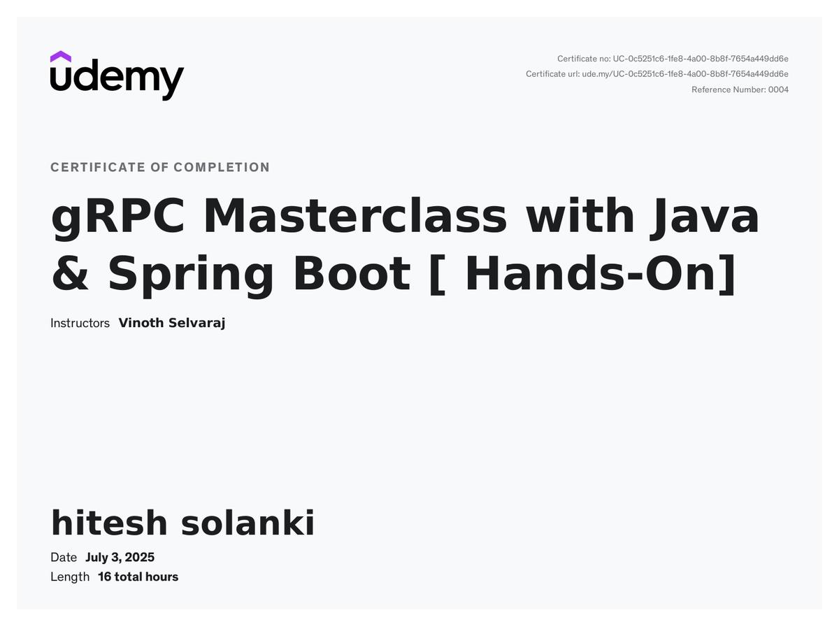 gRPC Masterclass with Java & Spring Boot [ Hands-On]
